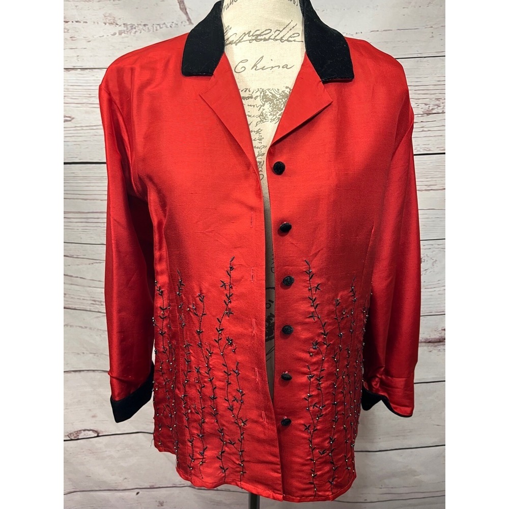 NWT Alexandra Bartlett Red Jacket 100% Silk Made in China Lined Large